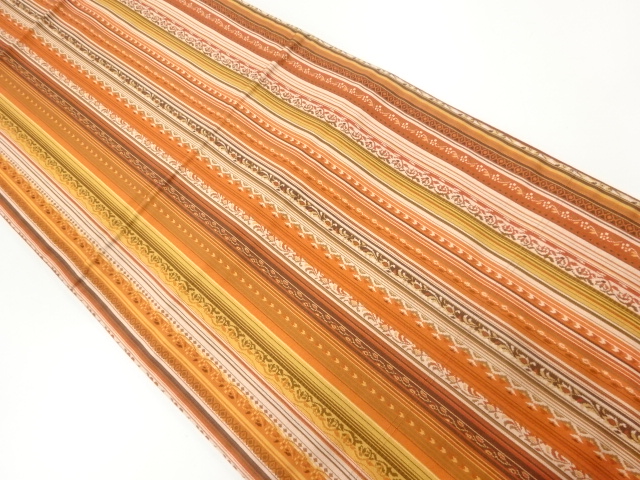 本場筑前博多縞に花模様織出し袋帯